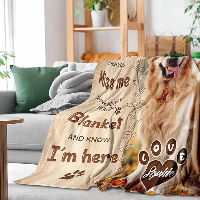 Pet Memorial Blanket Gift - Personalized Dog Memorial Blanket with Photo Name, Pet Sympathy Gifts for Dogs Lovers, Custom Loss of Dog Grief Blankets, Pets Remembrance Bereavement Gifts (1 Photo)