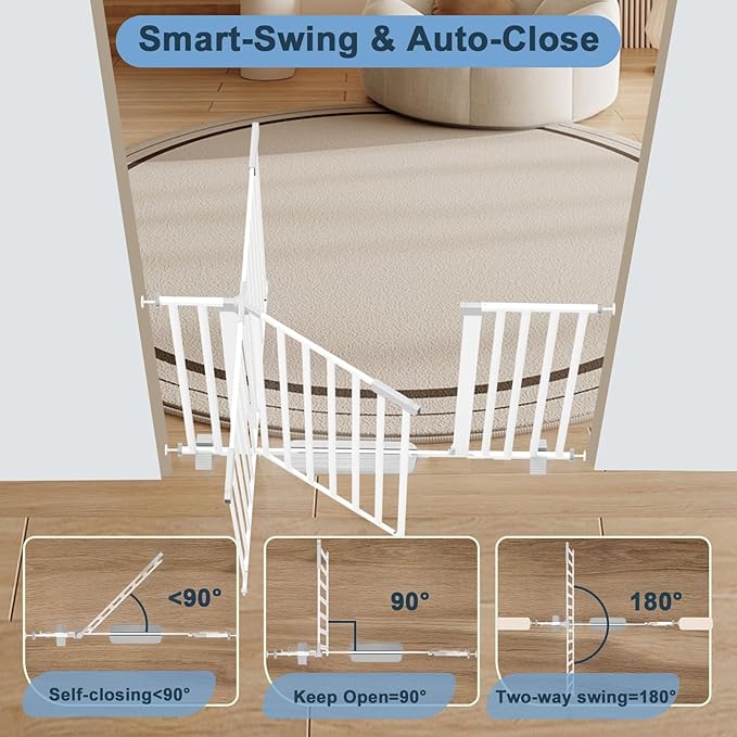 41 Extra Tall Dog/Pet Gate gate for Indoor,Heavy Duty Pressure Mount Baby Gate with Auto-Close & Walk Through,Adjustable Width 30-49.2 Inches, for Stairs, Doorways, Kitchen, White