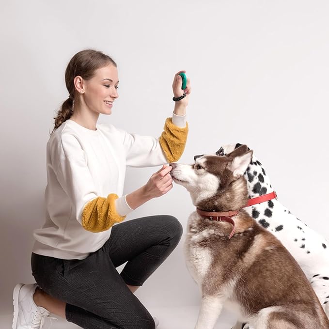 Quacc 2pcs Dog Training Clickers with Wrist Strap and Clasp, Lightweight Durable Pet Trainer Clear Sound Pup Training Clicker for Dog Puppy Cat, Gift for Pet Lovers (Black + Green)