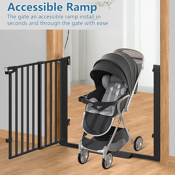 Malier Newest Baby Gate for Stairs with Large Walk Thru Door, 29-38" No Drill Pressure Mounted Dog Gate for Doorway, Auto Close Baby Gate, Easy Walk Through Gate Pet Gate for Child and Pets