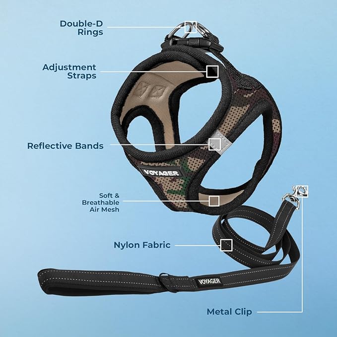 Best Pet Supplies Voyager Step-in Air All Weather Mesh Harness and Reflective Dog 5ft Leash Combo with Neoprene Handle, for Small, Medium and Large Breed Puppies - Set (Army Base), Large