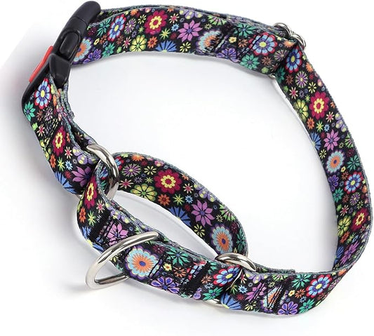 Martingale Dog Collars for Small Dogs, No Slip Escape Proof Limited Choke Pinch Pet Collars Quick Release Buckle with Lock for Small Medium Large Breed Dogs, Colorful Flowers S
