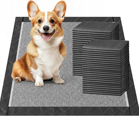 Charcoal Puppy Pads Rugular 22x22 Inches Small Dog Pee Pads Odor-Control & Leak-Proof Disposable Pet Training Black Full Edge-Wrapping Thicken Potty Pad for Dogs, Cats, Rabbits (100 Pieces)
