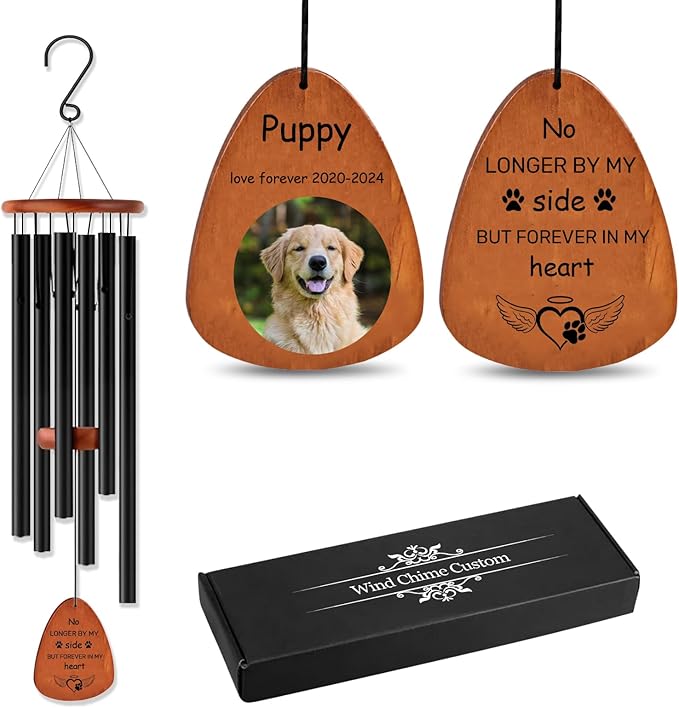 Personalized Pet Memorial Wind Chimes with Color Photo for Loss of Dogs Cats, Pet Passing Away Sympathy Remembrance Gift, 25.5”/32”/37”