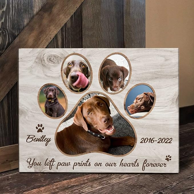 Benicee Shop Pet Paw Print Photo Collage Canvas, Personalized Dog Memorial Gifts, Pet Loss Gifts 8x10 inches canvas