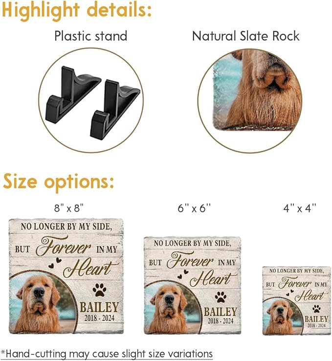Personalized Pet Memorial Stones for Dogs - Dog Loss Rock with Paw Prints - Sentimental Gifts for Dog Owner and Pet Lover - Square Stone to Keep Dog Picture Frame
