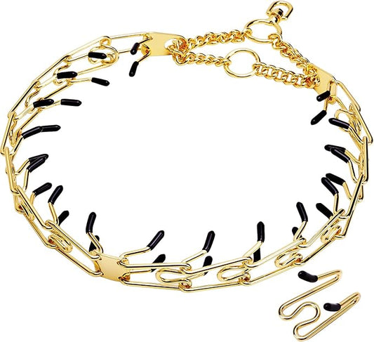 Stainless Steel Prong Pinch Collar for Dogs, Adjustable Training Collar with Quick Release Buckle for Small Medium Large Dogs (Gold, 20")