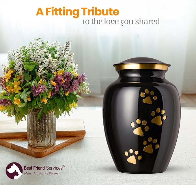 Ottillie Paws Legacy Series Pet Urn for Dogs, Handmade Brass Memorial Cremation Urn (X-Large - Pets up to 170 lbs, Ebony, Vertical Brass Paws)