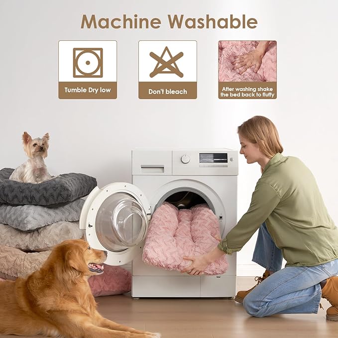 EHEYCIGA XXL Washable Dog Bed for Crate 47x29 Inch, Reversible Kennel Pad for Extra Large Dogs Weight Up to 100 lbs, Plush and Comfy Pet Sleeping Mat, Pink