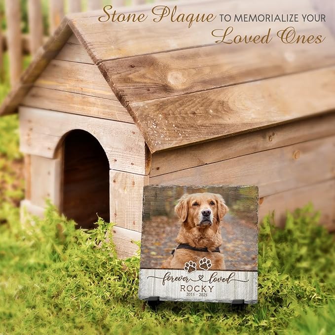 Personalized Memorial Stone - Sympathy Gift for Pet Lovers - Heart and Square Shape Headstones (Square 05)