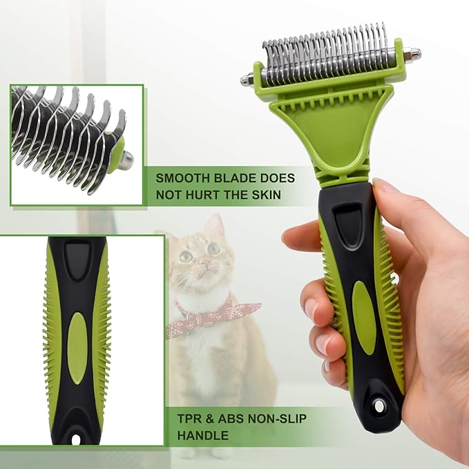 Knot Remover Comb, Dematting tool for Dog - Pets Grooming Brush for Long/Heavy Hair Dogs & Cats, Removes Loose Undercoat, Knots, & Angled Hair, Green, 0.0353 Ounce
