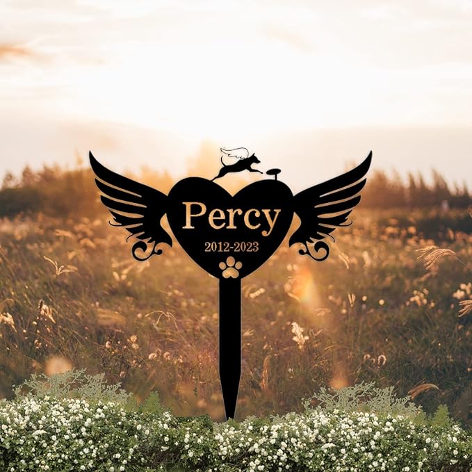 Personalized Dog Memorial Garden Stake, Custom Dog Memorial Grave Marker Pet Garden Stake, Heart with Wings Dog Memorial Grave Marker, Dog Memorial Yard Stake Pet Plaque Stake