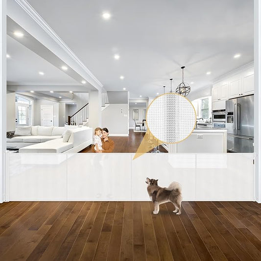 Reinforced 42" Tall x 195" Extra Wide Retractable Baby Gate with Support Rods - Prevent Crawling Under, Extra Large Baby Gate Retractable Dog Gate Indoor Tall Dog Gate Outdoor Gates for Decks, White