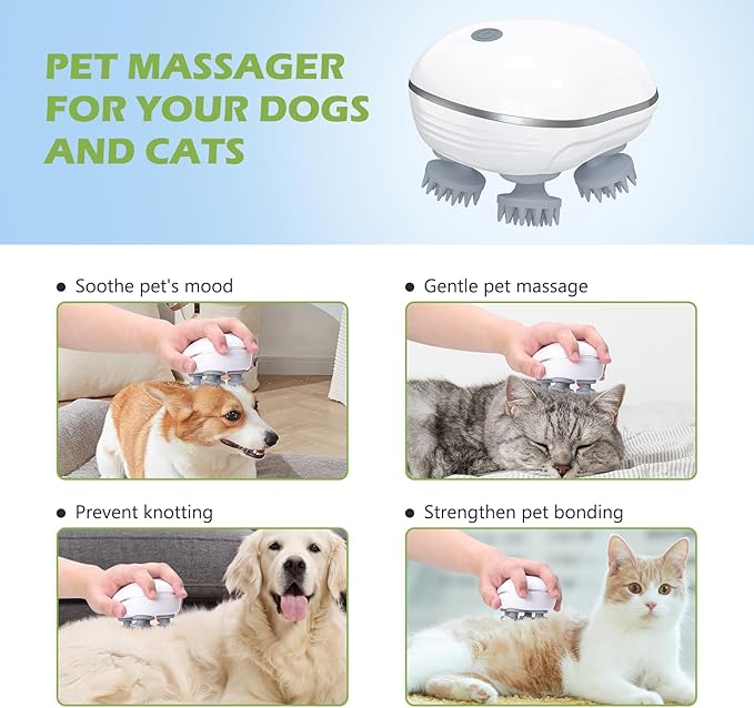 KeeKit Electric Pet Massager for Dogs & Cats, Handheld Cat Head Massager with 3 Speed Modes, Waterproof Pet Massage Tool, Head & Back Scratcher for Soothe Tension & Relieve Stress