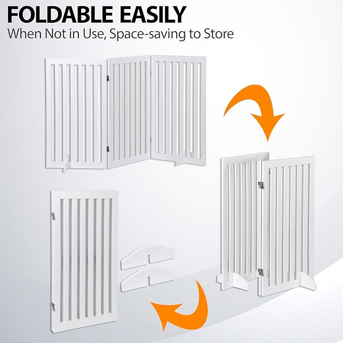 Freestanding Pet Dog Gate, 3-Panel/ 4-Panel Wooden Folding Fence for Hallway,Doorway,Hall,Stair,24 Inch Height Indoor Foldable Dog Fence