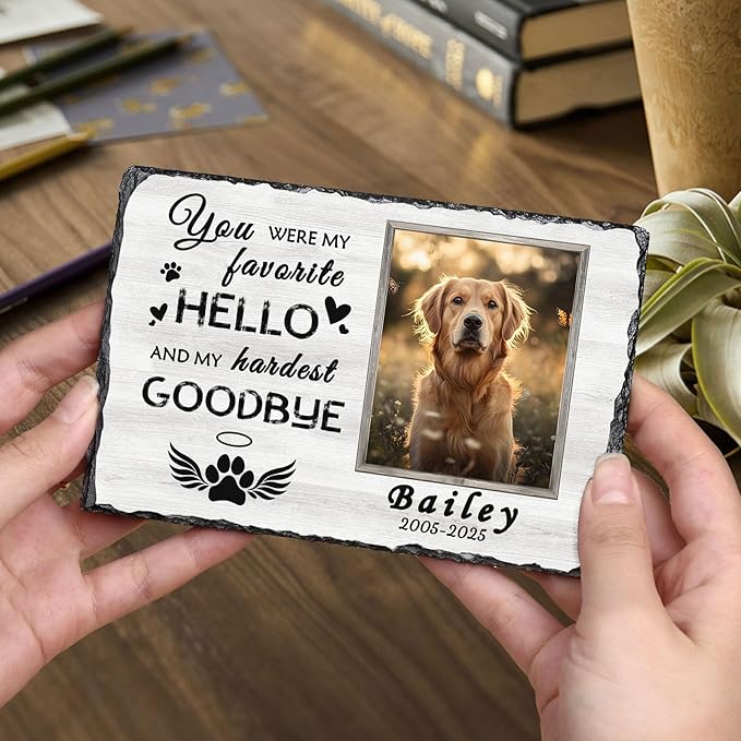 Ships Next Day Personalized Dog Memorial Gifts for Loss of Dog, Custom Pet Memorial Stone with Photo Name Date Bereavement Sympathy Gift for Dog Cat Lover