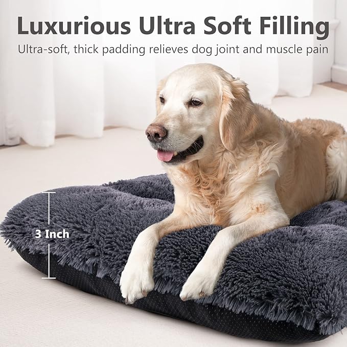 JOEJOY Dog Bed Crate Pad, Deluxe Plush Washable Dog Beds Fulffy Soft Kennel Pad Anti-Slip Pet Sleeping Mat for Small Dogs, 23" x 18", Grey