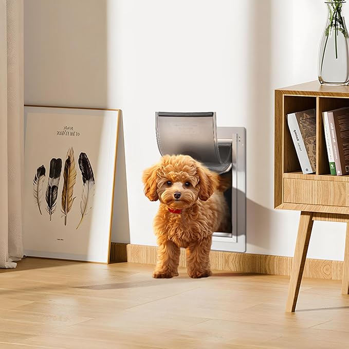 VEVOR 3-Flap Pet Door for Wall, Metal Frame with Lock, Energy-Efficient Insulated Pet Door, Easy to Install in Interior or Exterior Walls, Dog Door for Large Dogs (White-Large)