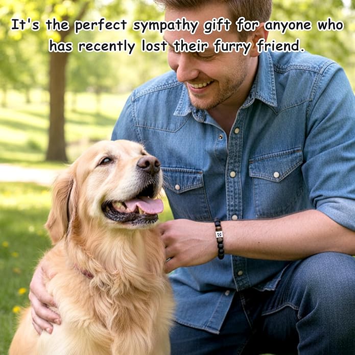 Pet Memorial Stone Bracelet, Pet Sympathy Rainbow Bridge Pets Memorial Bracelet with Card Dog Memorials Gifts for Men Women Who Loss of Beloved Dog Cat