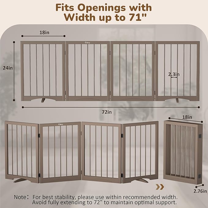 Free Standing Dog Gate Indoor, Foldable Dog Gate for Doorways Stairs Hallways,4-Panel Freestanding Pet Gate with Support Feet for Stability, Folding Puppy Gate Easy to Move, Doggy Gate 72"x24"