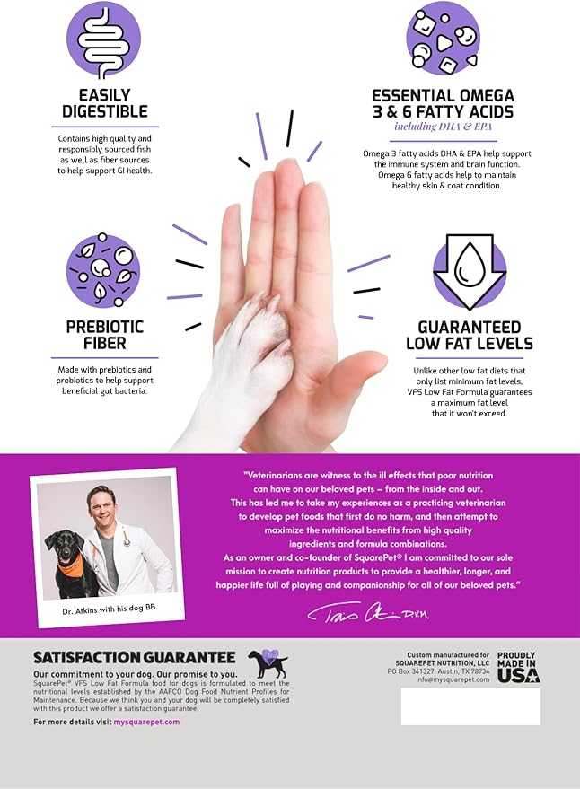 SquarePet Veterinarian Formulated Solutions Low Fat Content Lean Whitefish, Highly Digestible, Dry Dog Food 4.4lbs