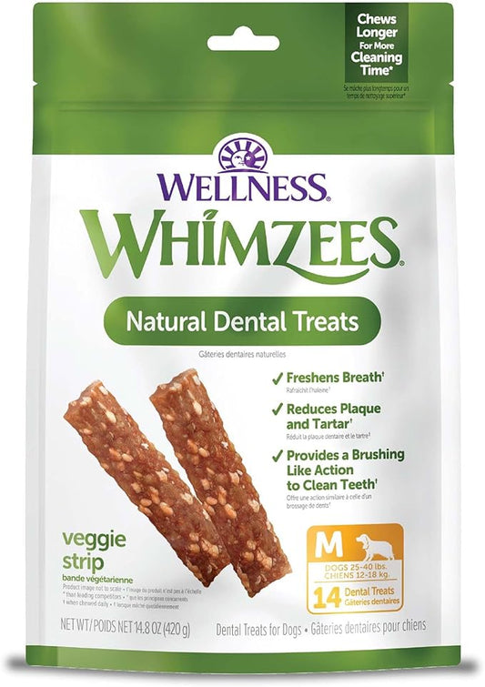 Whimzees Wellness Veggie Strip Dog Dental Treats, Medium Size Stick, (14 Count)