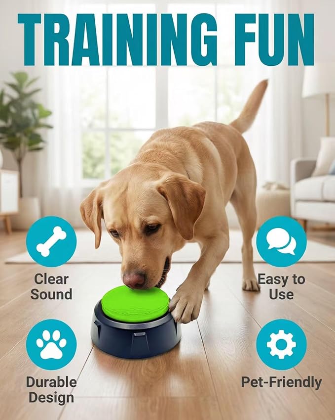 Dog Buttons for Communication, Recordable Button for Dog Starter Training, 30-Second Clear Speech Recording Pet Talking Buttons, Classroom Buzzer for Teachers(Green, Colour)