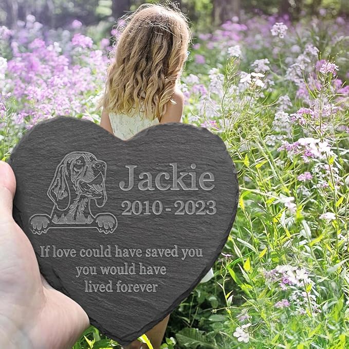 Personalized Dog Memorial Stone Pet Memorial Gifts for Loss of Dog Engraved Heart Plaque Garden Grave Decors for Cemetery Pet Loss Gifts with Stand (in Memory of Bloodhound)