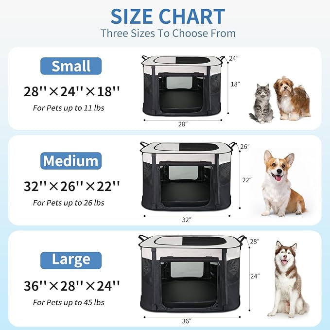 NEZUC Dog Playpen,Pet Playpen,Foldable Cage Kennel for Small Dog Cat,Waterproof Exercise Pen Crate with Removable Bottom,Indoor Outdoor Travel Use with Carrying Case (Black, Small(28''×24''×18''))