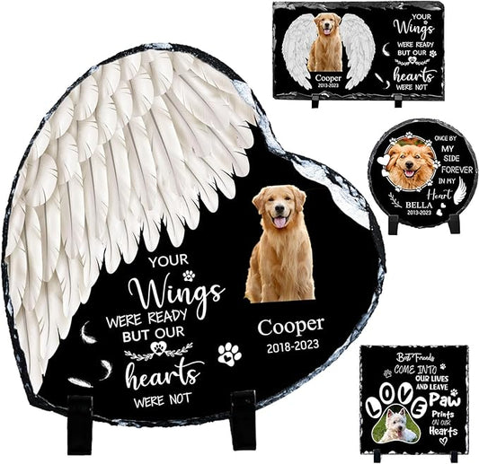 Pet Memorial Stones for Dogs Personalized Photo Rock Slate Heart Shape Customized Memorial Stone Gifts for Loss Dog Cat