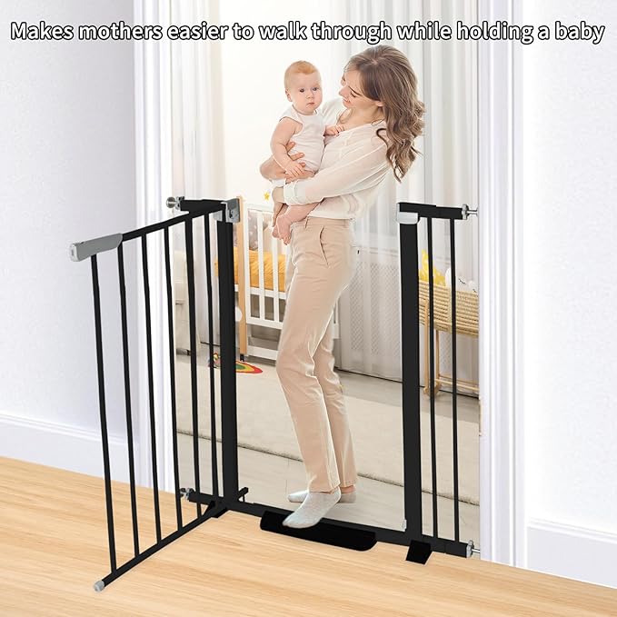 41 Inch Tall Baby Gate Auto Close Dog Gate Adjustable 29.92"-49.21" Wide Pressure Mounted Walk Through Swing Pet Gate for Doorways (Black, 29.92"-49.21" Wide)
