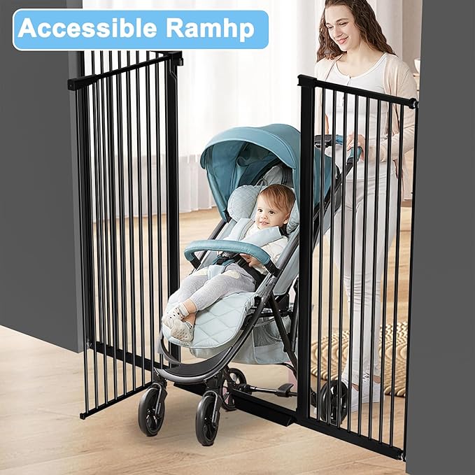 51.18" Extra Tall Cat Gate for Doorway 48.5"-56.2" Wide Auto Close Tall Pet Gate No Drilling Pressure Mounted for Hallway Kitchen,Black