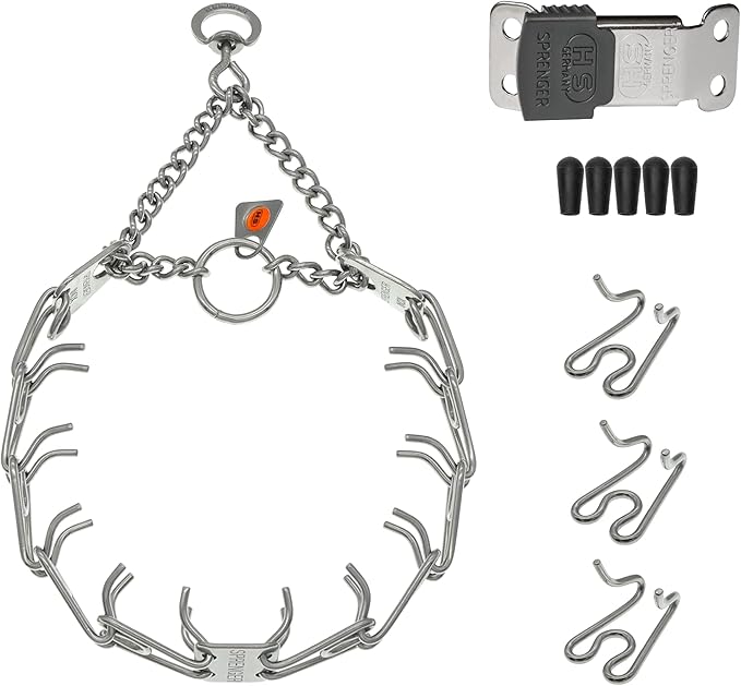Herm Sprenger Dog Training Prong Collar with Quick Release Cliclock Buckle, 3 Extra Links, 30 Comfort Tips - Stainless Steel No-Pull Collar with Swivel Ring for Small Medium Dogs, Made in Germany