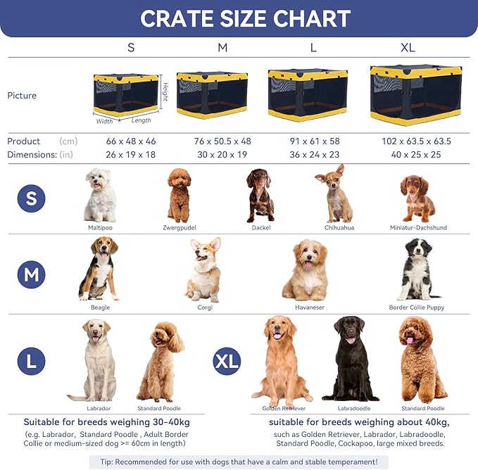 Soft-Sided Dog Crate 36 Inch Large by A4PET, Foldable Collapsible Soft Crate for Large Dogs, Breathable Mesh Panels, Washable, Patented Screw Frame, Portable Travel
