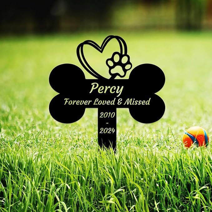 Personalized Dog Memorial Garden Stake, Custom Dog Memorial Grave Marker Cross, Metal Plaque Stake Outdoor, Dog Paw Bone Memorial Cross Pet Memorial Stake for Flowerpot Yard Lawn
