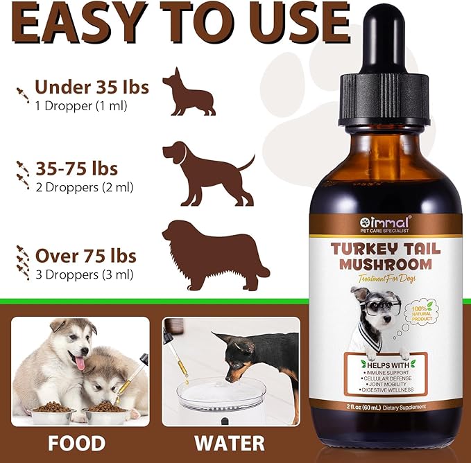 Turkey Tail Mushroom for Dogs, Mushroom Blend, Turmeric & Probiotic for Immune, Digestive & Joint Support, Turkey Tail for Dogs, 60ml
