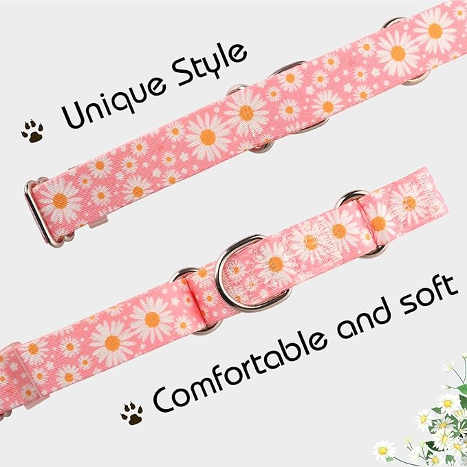 Martingale Collar for Large Dogs, Pink Daisy Martingale Collar Adjustable, No-Slip, Durable, & Soft Webbing Dog Collar for Male and Female Dogs Ideal for Training & Walking