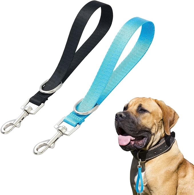 Short Dog LeashTraffic Dogs LeashesTraining Lead - Pet Dogs Traffic Grab Handle Dog Grab Tab Training Tab 2 Pack Nylon Pets Lead (Black & Sky Blue)