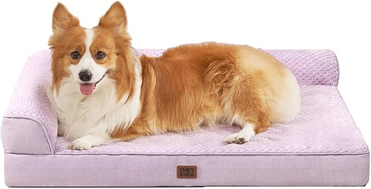 EHEYCIGA Large Dog Bed Memory Foam for Crate, Orthopedic Dog Bed Large Size Dogs with Washable Removable Cover, Waterproof Pet Sofa Couch with Nonskid Bottom, 35x22x6, Lilac