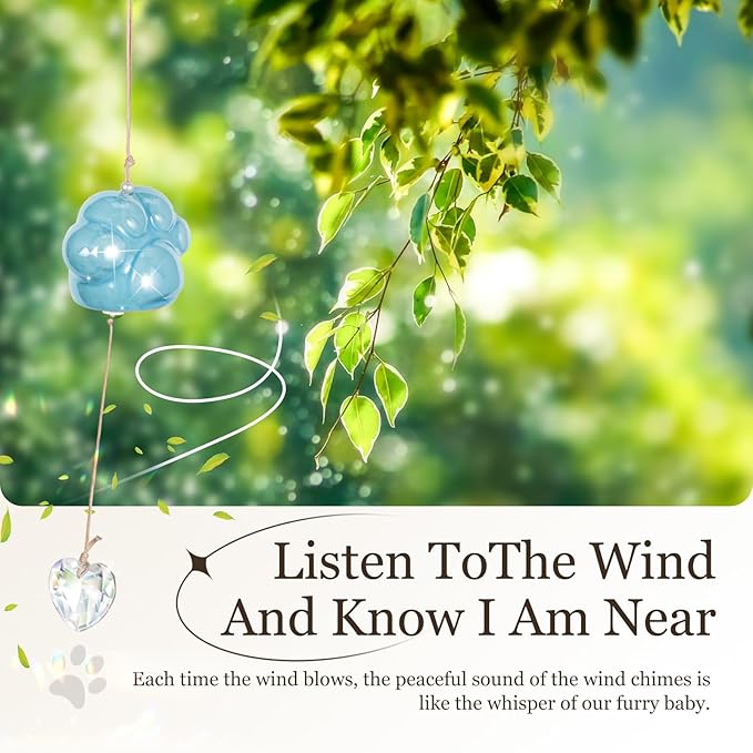 Pet Memorial Gifts for Dogs and Cats - Suncatcher Wind Chime Dog Memorial Gifts for Loss of Dog, Pet Loss Sympathy Gift, Thoughtful Pet Remembrance & Bereavement Keepsake (Blue)
