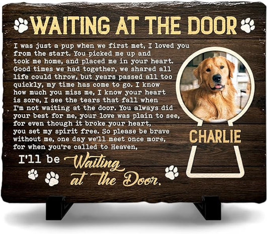 Dog Memorial Gifts for Loss of Dogs - Wait at The Door Cemetery Personalized Stone - Garden Decor for Beloved Pets Passing Away - Bereavement Gift to Friends who Lost a Dog, Cat, Pet