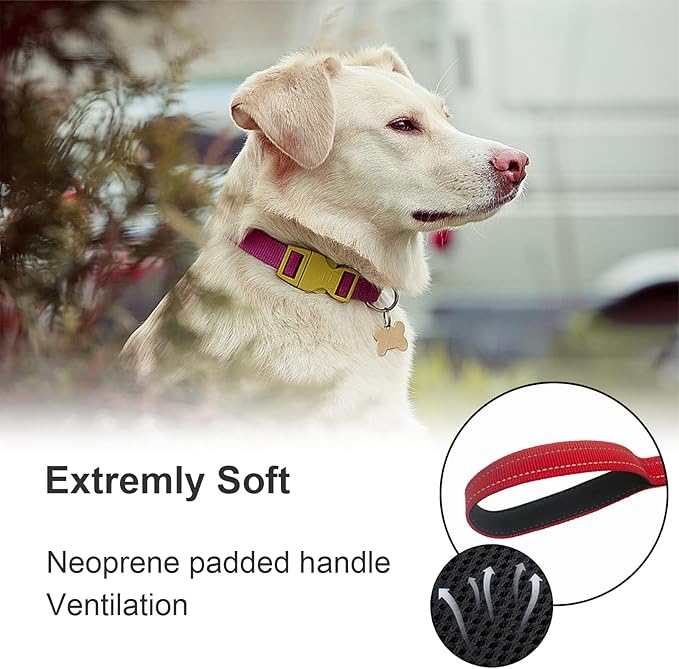 Thick Dual Padded Handle for Dog Training Control, 18 Inches Traffic Dog Short with Reflective Stitching, Heavy Duty Short Leash Hand for Small to Strong Sized Dogs Training Red 1.5FT