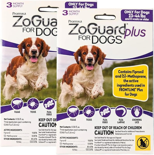 ZoGuard Plus Flea and Tick Prevention for Medium Dogs – Flea & Tick Prevention for Dogs 23-44lbs 6 Month Supply, Pack of 2