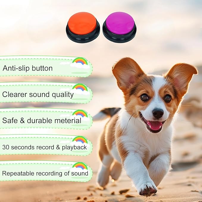 Set of 2 Dog Buttons for Communication, Voice Recordable Buttons for Classroom, Dog Training Talking Buttons Starter Set, Pet Easy Speaking Buttons Tools