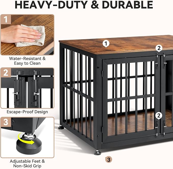 Oranland 42 Inch Heavy Duty Dog Crate Furniture,Dog Kennel Furniture Indoor for Large and Medium Dogs,Decorative Pet House End Table, 0.8 Inch Steel Tubes Wooden Cage/Max Load Capacity 300lbs/Black