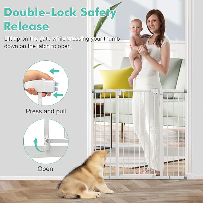 Kinfant 41'' Baby Gate for Stairs, Dog Gate Indoor, Extra Tall Pressure Mounted Baby Gate, Walk Thru Child Gate with Door, Fits Between 29.1" and 44.9" Child Safety Gate, Easy Assembly