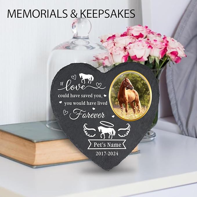 Personalized Pet Horse Memorial Stone with Photo, Custom Garden Memorial Stone for Horse, Horse Headstone, Horse Tombstone, Memorial Plaque Outdoor, Pet Sympathy Gifts for Horse Lover