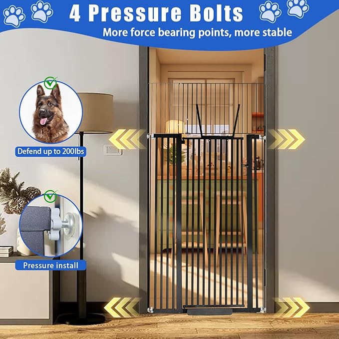 71 inch Extra Tall Gate Pet Gate,29.92"-49" Extra Wide Pressure Mounted,Cat Gates for Stairs, Kitchen,Doorways (Black)