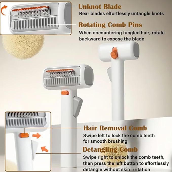 2-in-1 Pet Self-Detangling & Grooming Comb - Professional Deshedding Tool for Dogs & Cats - Gentle Undercoat Rake & Brush for Long or Short Hair, Removes Mats, Tangles & Loose Fur (1 PCS)
