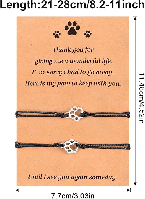 TIESOME 2pcs Dog Death Memorial Gift Bracelet, Pet Paw Print Bracelet Gift Paw Chain Set Dog Death Chain Memorial Furry Friends